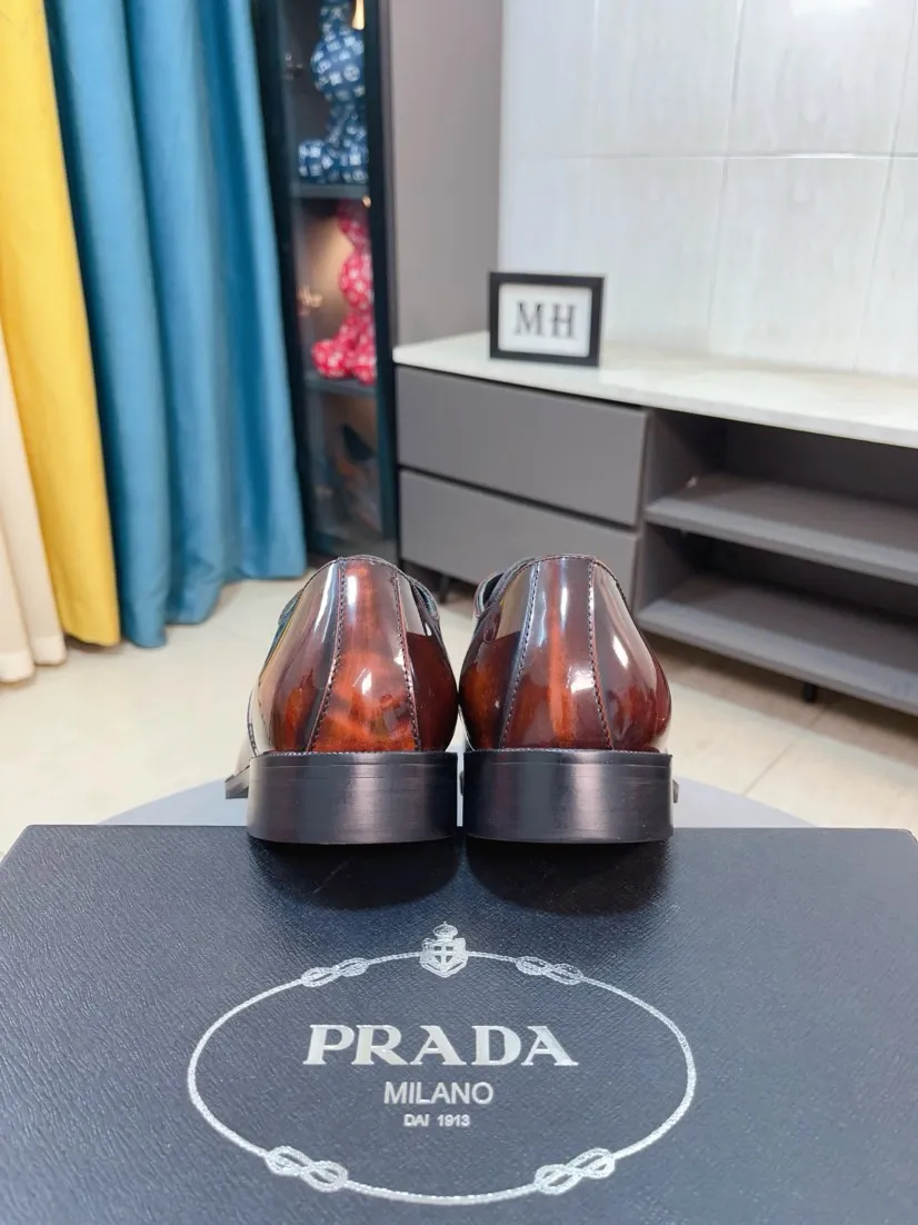 Men's shoes 💰560🌹🌹[Prada leather shoes] Top purchasing agency Original imported Italian custom-made cowhide leather surface, ➕Fully imported water-dyed breathable cowhide lining, original factory special molded sole, super comfortable, size: 38-44